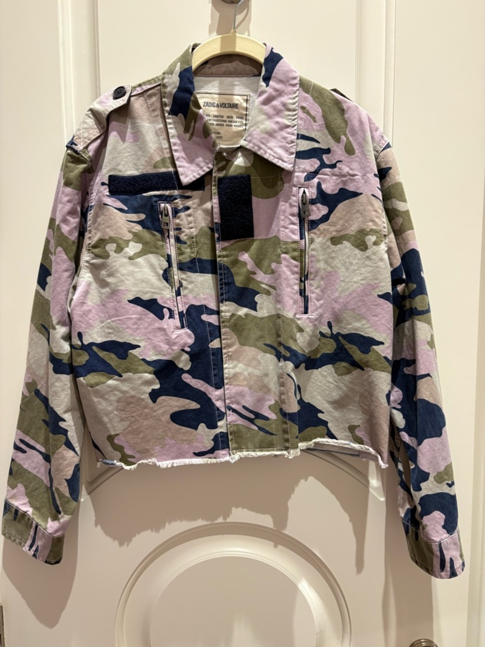Zadig & Voltaire Pink Olive Navy Camo Cropped Jacket